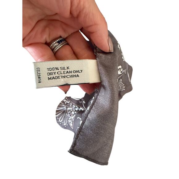 Adrienne Landau Studio Silk Scarf Steel Gray Print Square - Picture 9 of 9